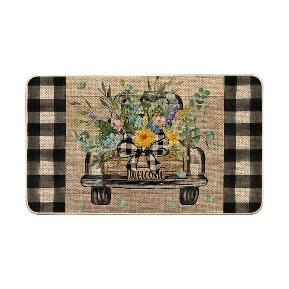 Artoid Mode Hello Sunshine doormat front view showing welcoming pattern for entryways