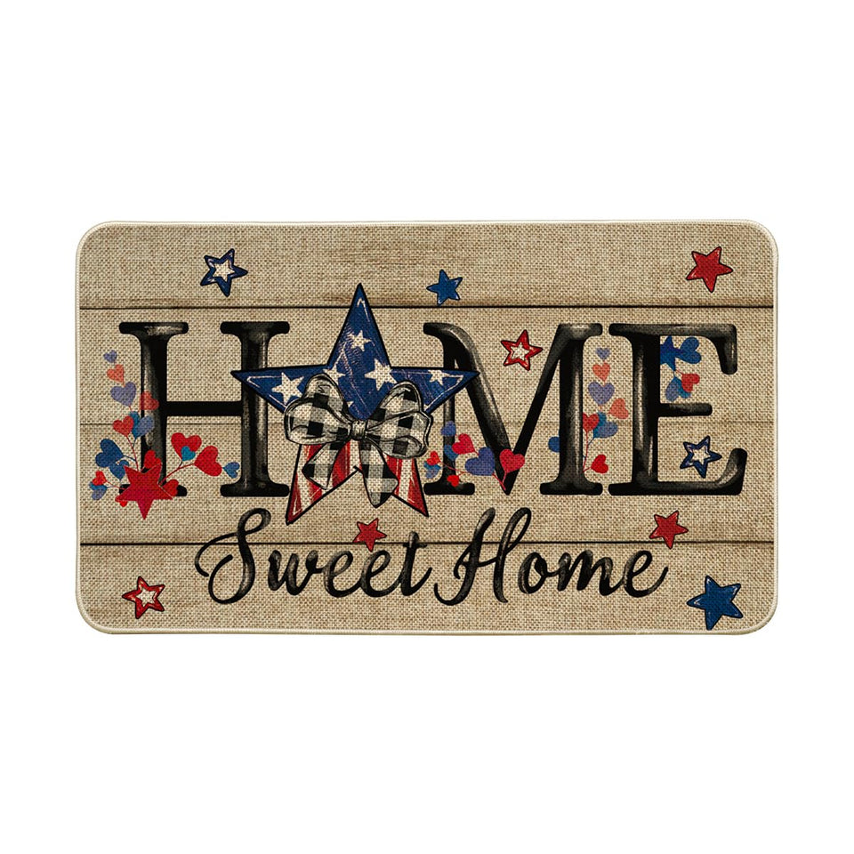 Artoid Mode home sweet home blue star patriotic doormat for indoor and outdoor entryways.