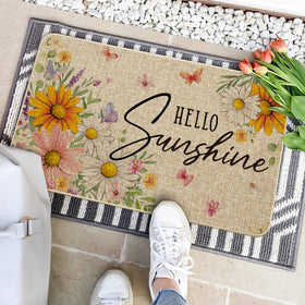 Artoid Mode butterfly daisy flowers doormat resists stains for easy cleaning after outdoor use.