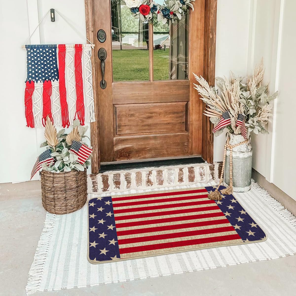 Artoid Mode patriotic doormat for indoor outdoor use with durable non-slip backing