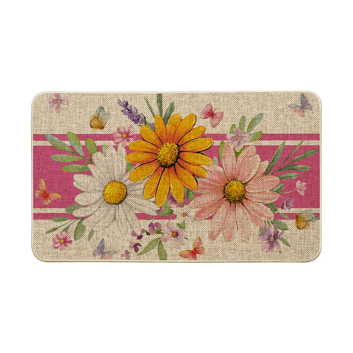 Artoid Mode pink daisy doormat with a cheerful front view and non-slip backing.