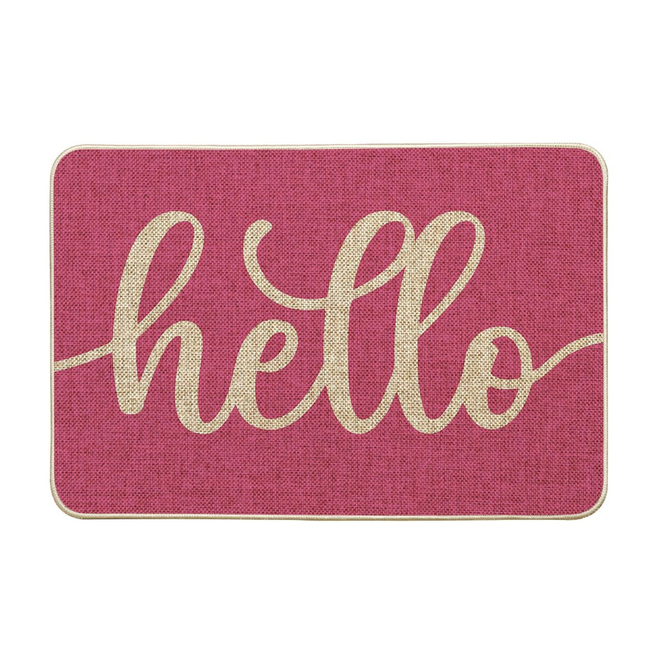 Artoid Mode pink hello spring doormat with vibrant seasonal design for welcoming guests indoors or outdoors
