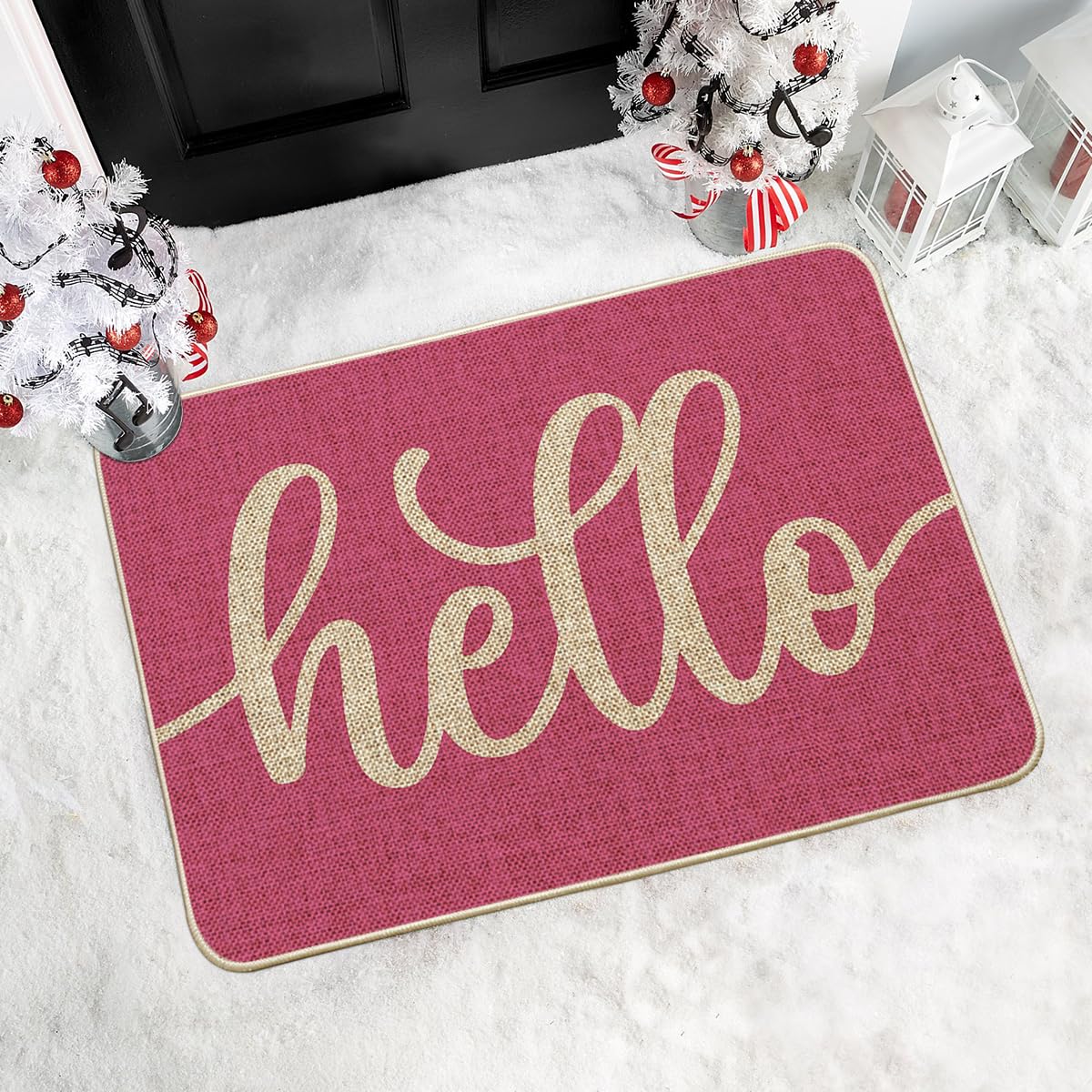 Artoid Mode pink hello spring doormat with non-slip backing supports safe entryways