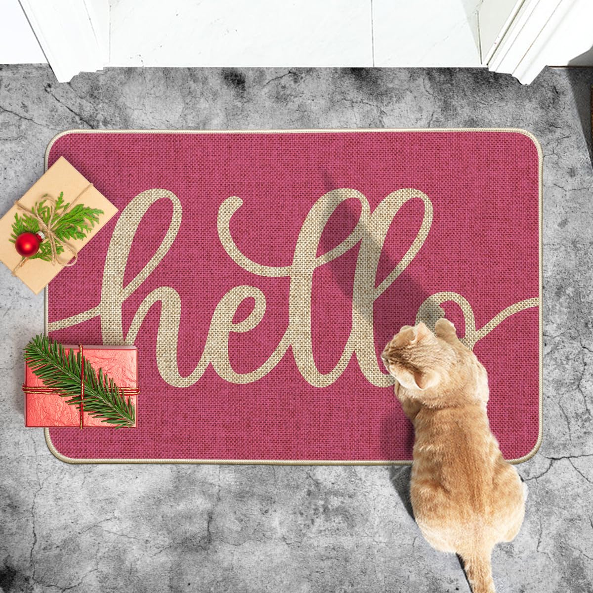Artoid Mode pink hello spring doormat designed for indoor and outdoor entry areas