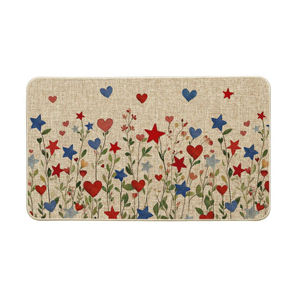 Artoid Mode red blue star flowers doormat enhances entry with patriotic flair.