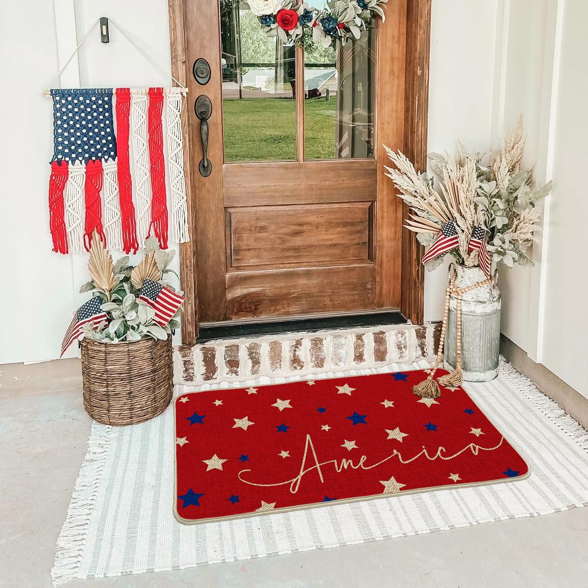 Artoid Mode Red Stars doormat pattern close-up highlighting patriotic design.