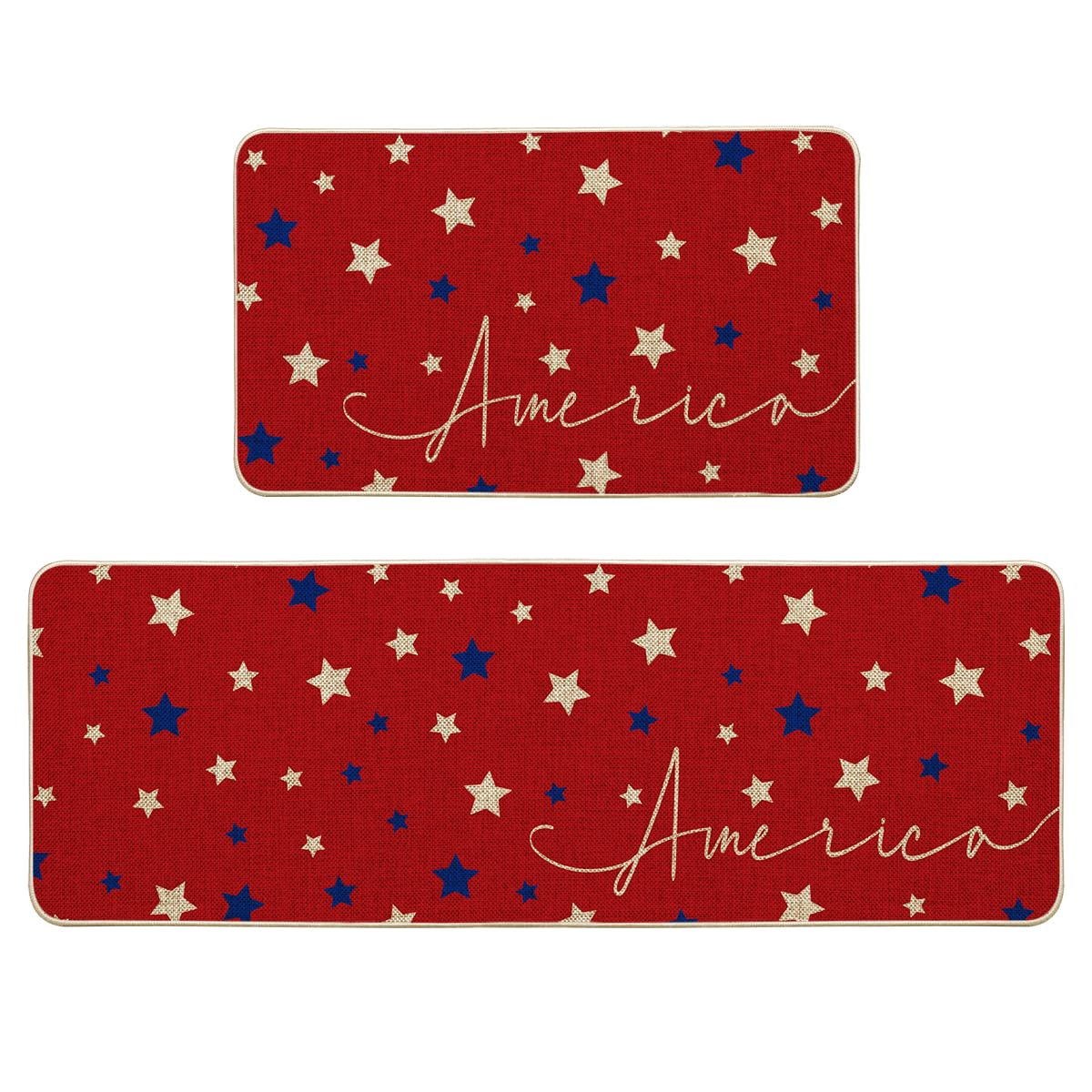 Artoid Mode Red Stars kitchen mat 17x29 top view, non-slip and decorative.