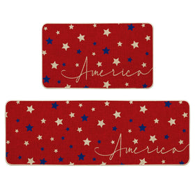 Artoid Mode Red Stars kitchen mat 17x29 top view, non-slip and decorative.