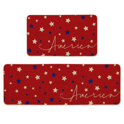 Artoid Mode Red Stars kitchen mat 17x29 top view, non-slip and decorative.