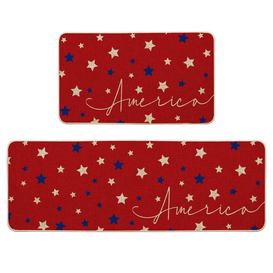 Artoid Mode Red Stars kitchen mat 17x29 top view, non-slip and decorative.