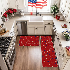 Artoid Mode Red Stars kitchen mat 17x47 top view, durable.