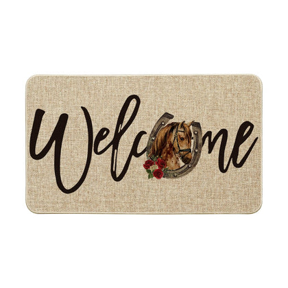Artoid Mode Roses Horseshoe Doormat showcases Derby design for warm curb appeal.
