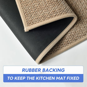Artoid Mode rubber-backed rug stays in place on flat kitchen floors.