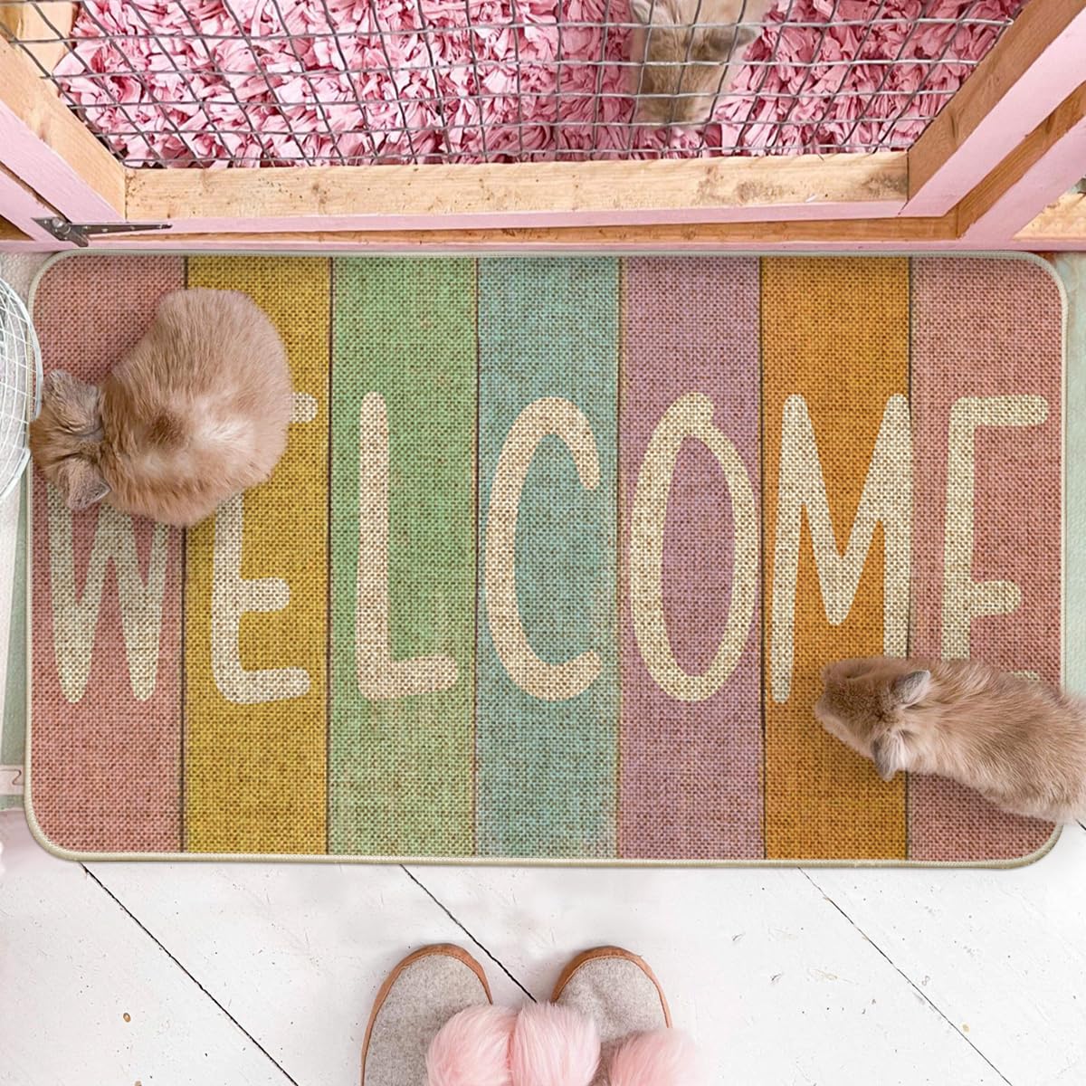 Artoid Mode Stripes Low-profile Doormat fits neatly under doors for quick curb appeal.
