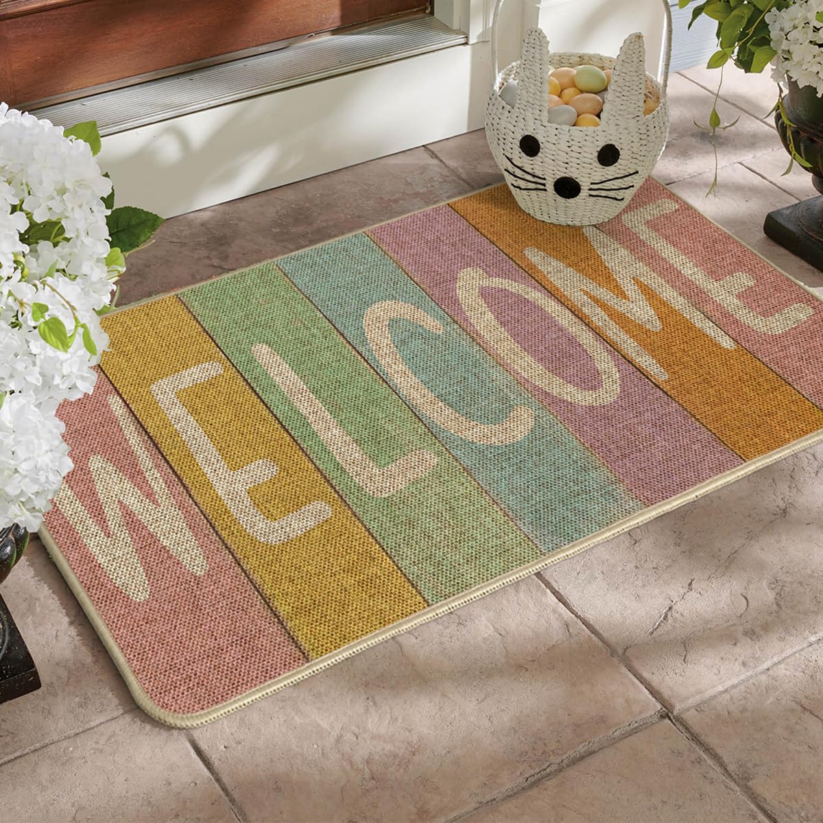 Artoid Mode Stripes Doormat shows non-slip backing for safer, rain-ready entrances.