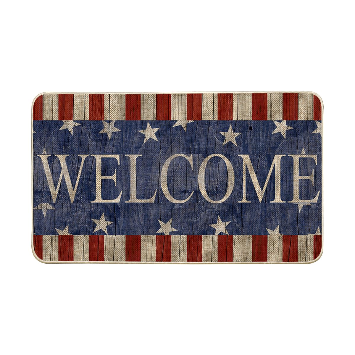 Artoid Mode stripes stars welcome doormat front view boosts curb appeal and warm welcomes