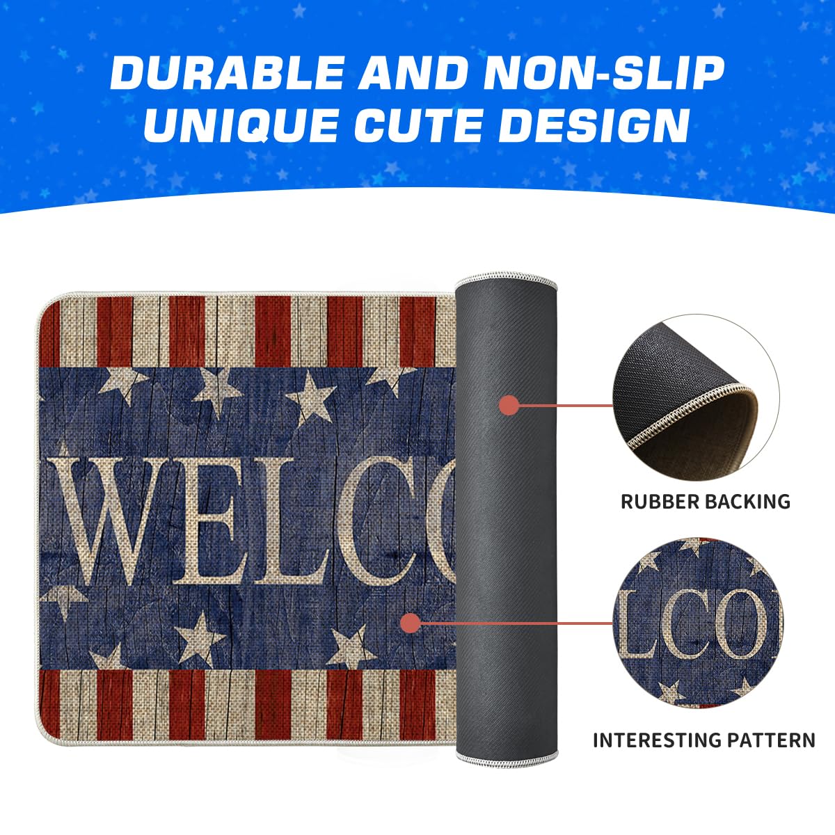 Artoid Mode stripes stars welcome doormat pattern detail highlights bold patriotic design for appeal