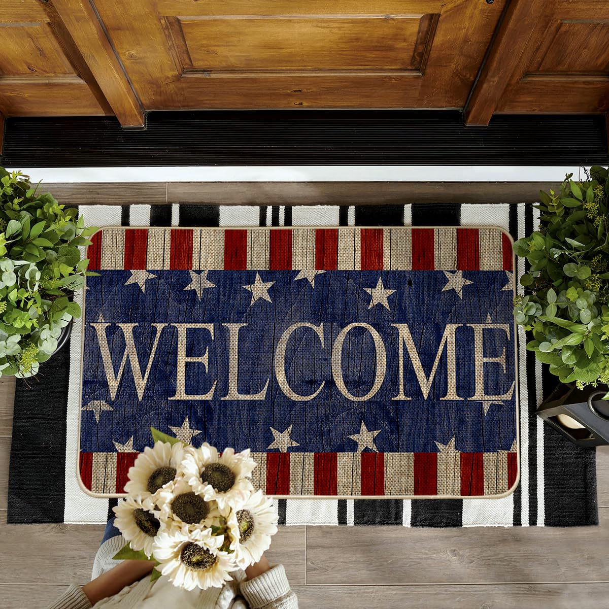 Artoid Mode stripes stars welcome doormat weave texture emphasizes durable low-profile build