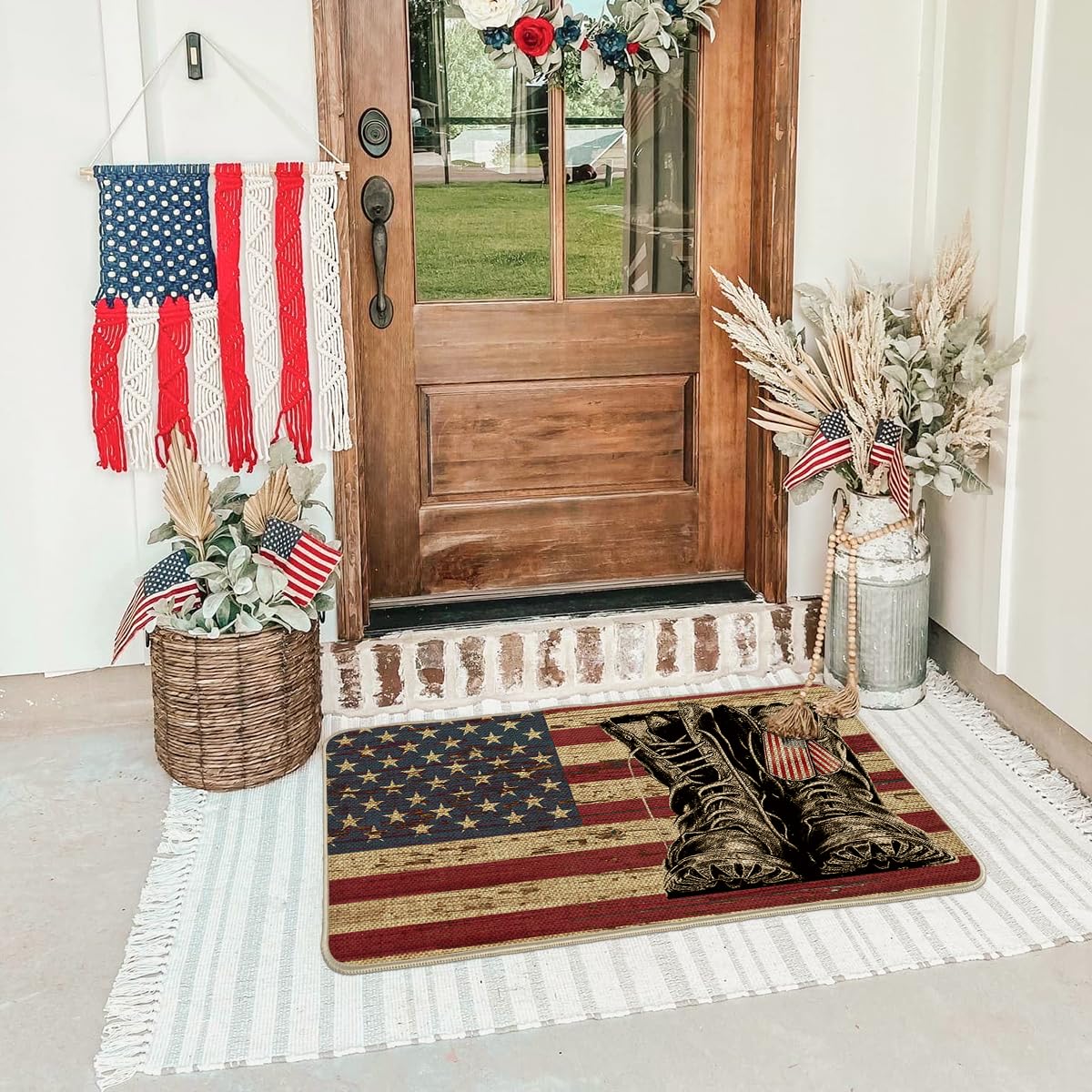 Artoid Mode veteran patriotic doormat promotes a respectful entryway and durable wear resistance.