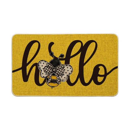 Artoid Mode yellow Hello Bee doormat front view showing durable non-slip surface
