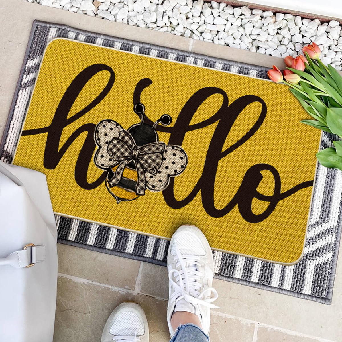 Close-up pattern on Artoid Mode doormat highlighting decorative design and stain resistance