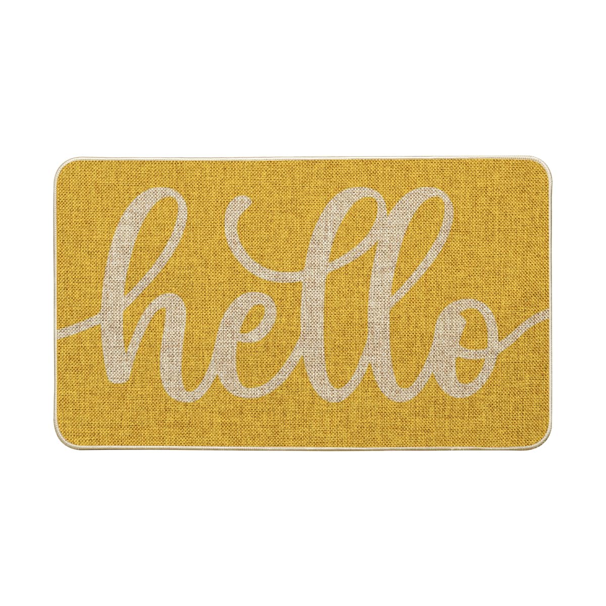 Artoid Mode Yellow Hello Spring doormat front view welcomes guests with cheerful seasonal style