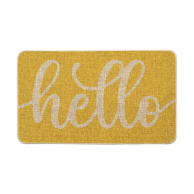 Artoid Mode Yellow Hello Spring doormat front view welcomes guests with cheerful seasonal style