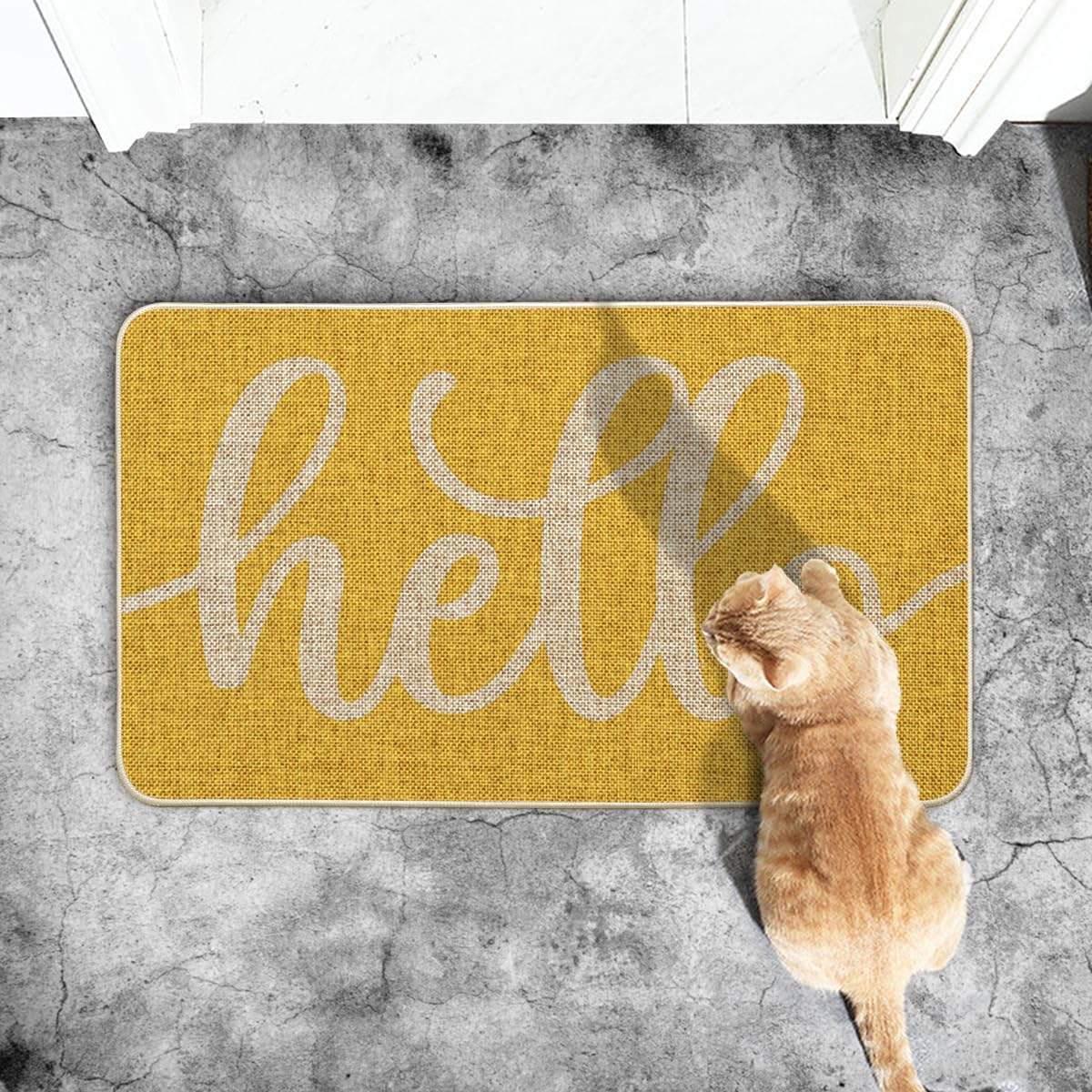 Artoid Mode Yellow Hello Spring doormat indoor doorway setup adds color to entry