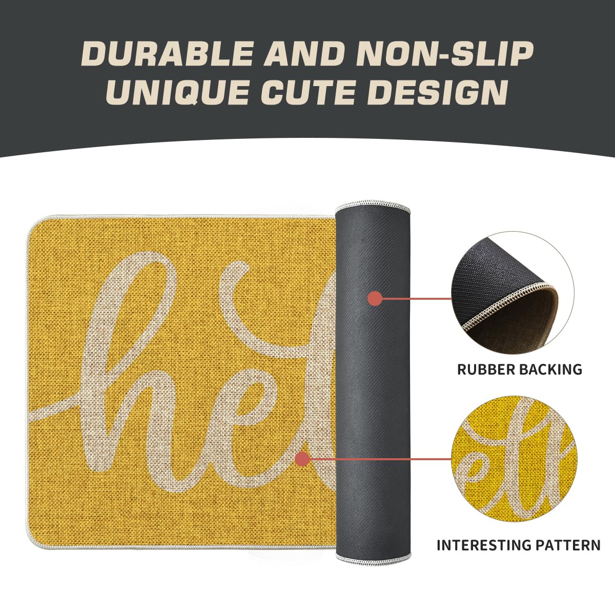 Artoid Mode Yellow Hello Spring doormat backside shows non-slip rubber for stable placement