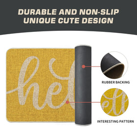 Artoid Mode Yellow Hello Spring doormat backside shows non-slip rubber for stable placement