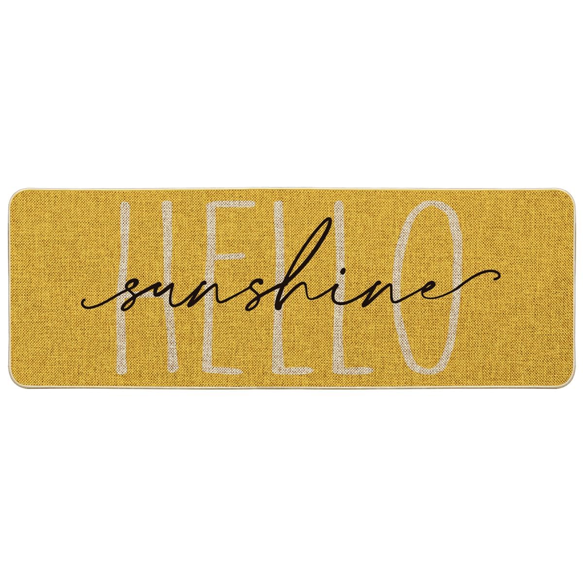 Artoid Mode Hello Sunshine doormat greets guests at the entry with sunny design for indoor-outdoor use.