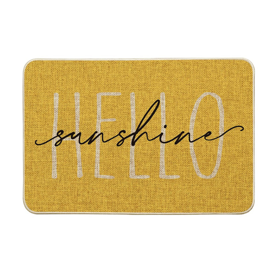 Artoid Mode Yellow Hello Sunshine doormat, front view, inviting entryways with seasonal charm and durability.