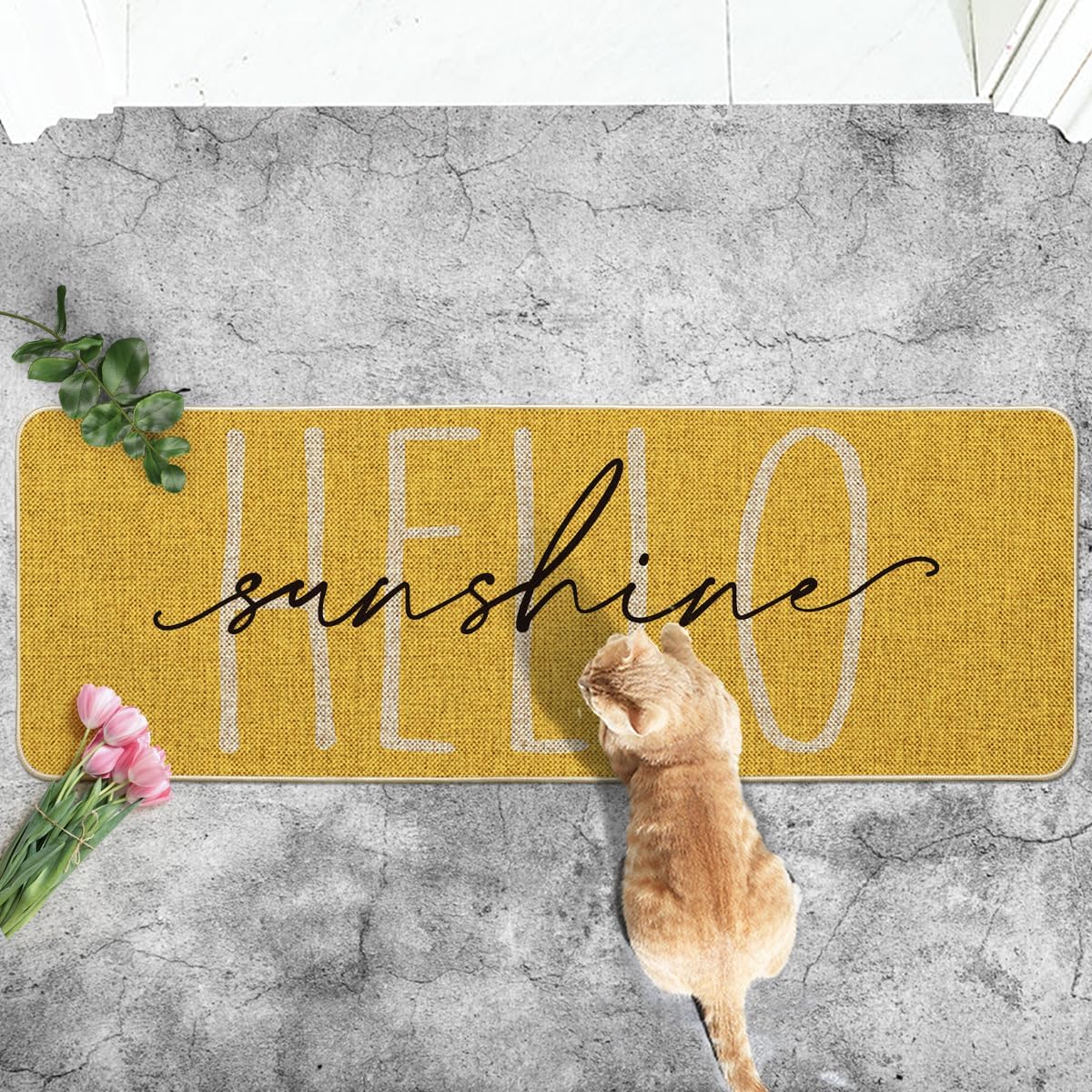 Artoid Mode Hello Sunshine mat suited for indoor and outdoor entryways for versatile use.