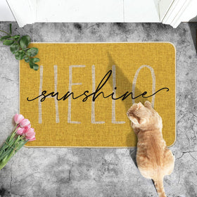 Artoid Mode Yellow Hello Sunshine doormat, texture detail, durable backing provides non-slip hold.