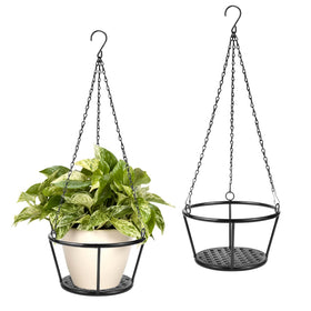 ARTORA black metal plant hanger close-up showing a sturdy basket for balcony display.