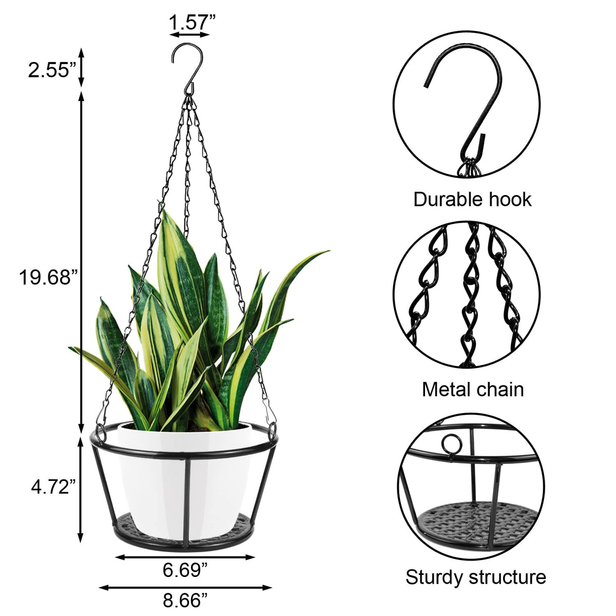 ARTORA black metal plant hanger hanging chain demonstrates easy installation.