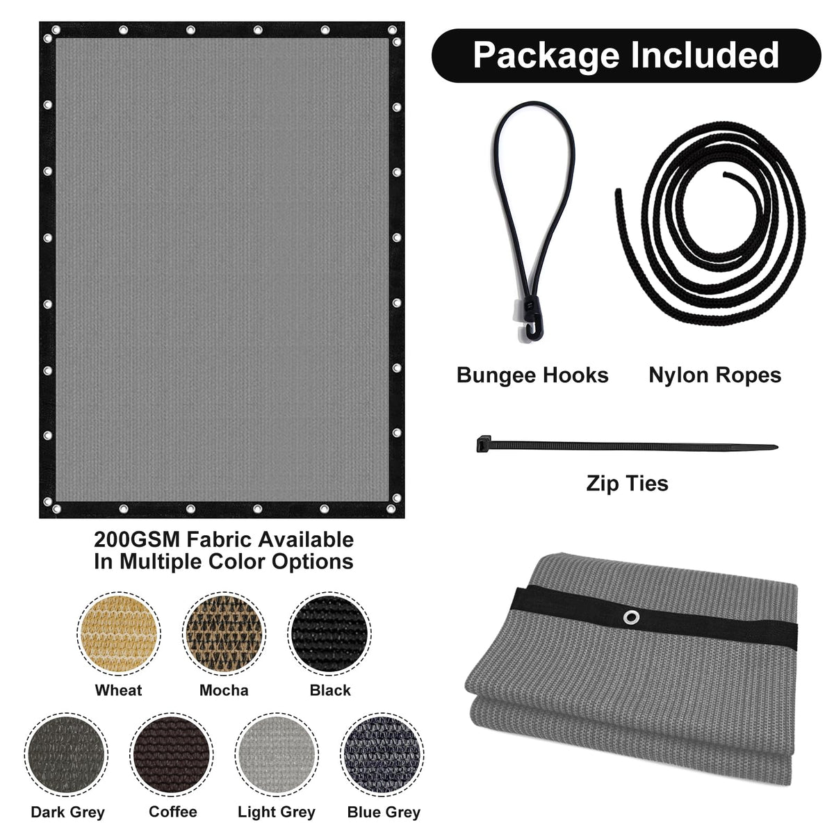 Artpuch easy-install shade cloth with ties, ropes, or hooks simplifies mounting.