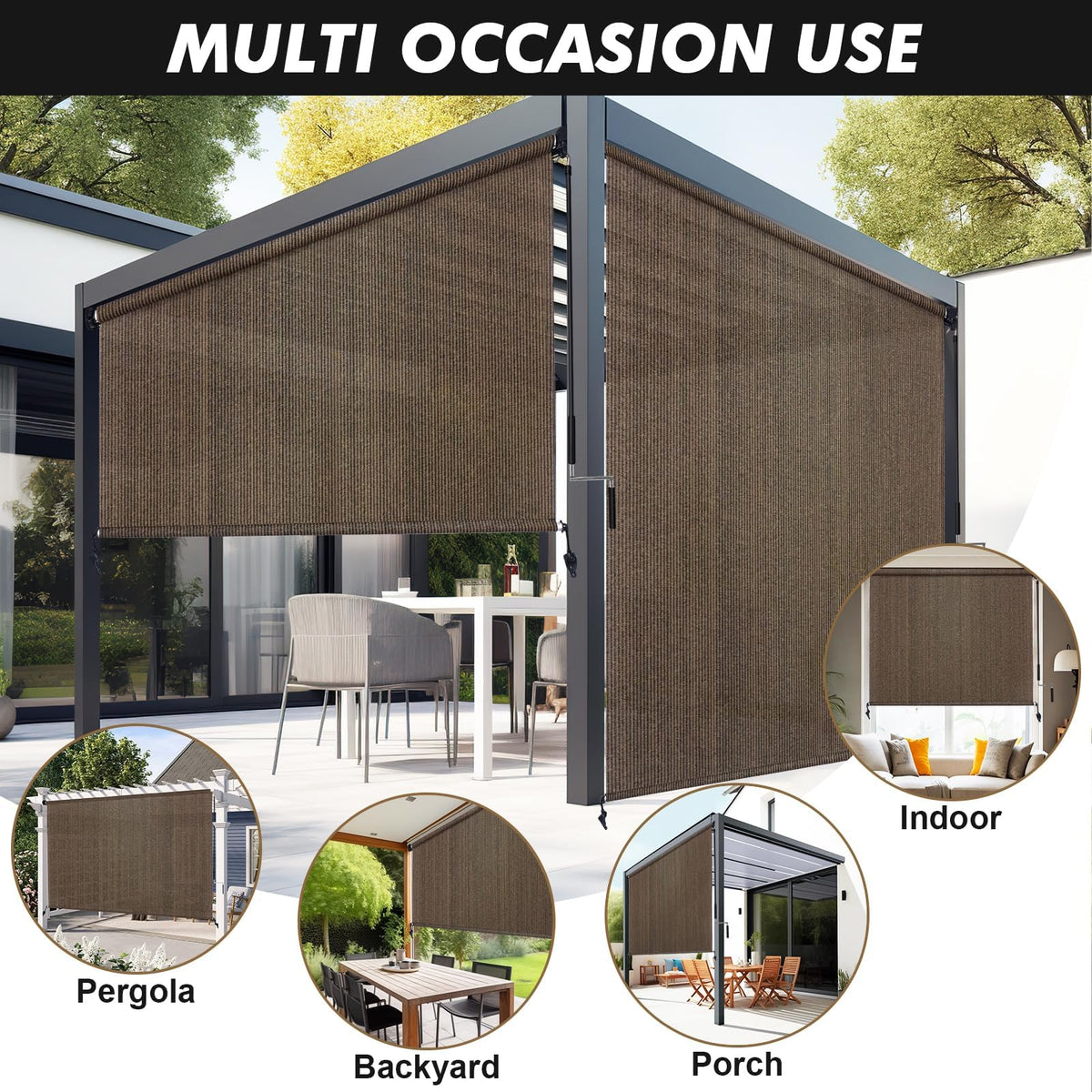 Artpuch wind and sun resistant shade protects seating areas.
