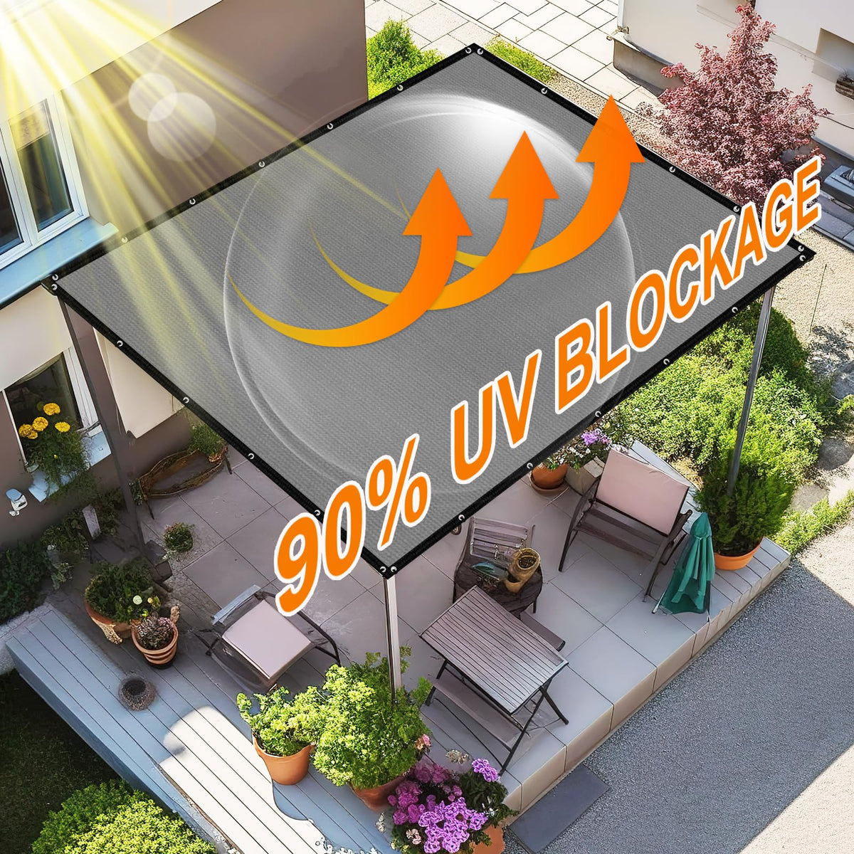 Artpuch shade cloth with grommets enables quick setup for carport or garden shade.