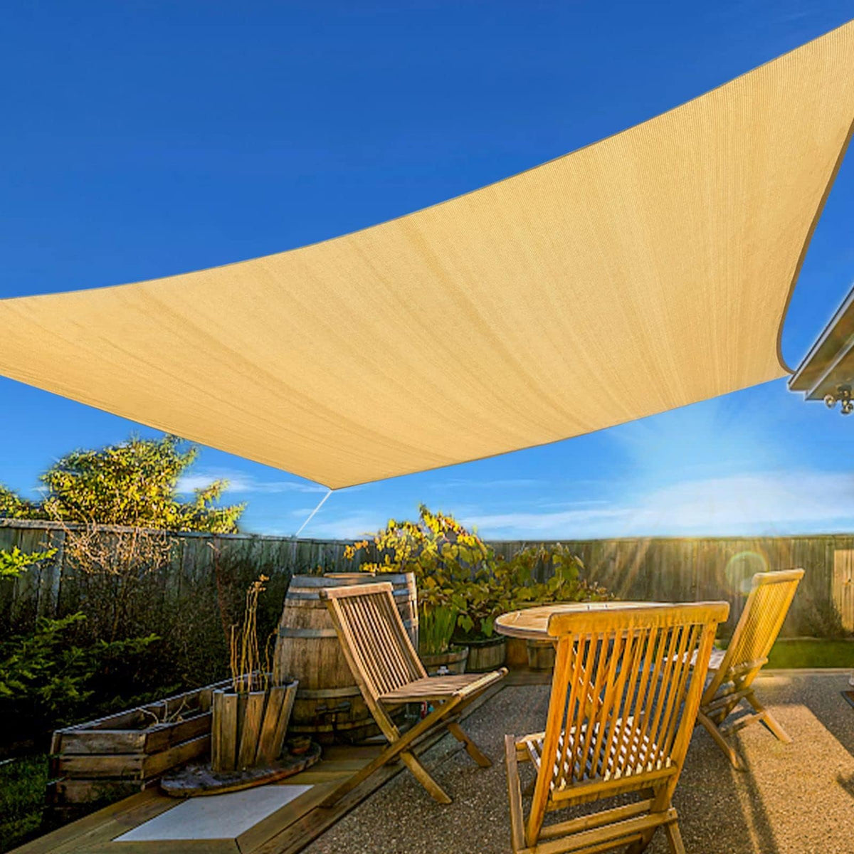 Artpuch sun shade sail 12x16 in sand blocks UV for patios.