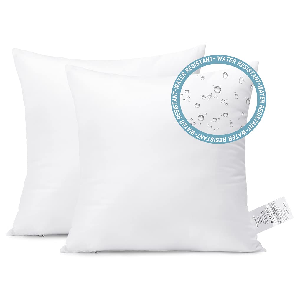 Artscope outdoor pillow insert 18x18 front view in a patio setting, showing waterproof fabric
