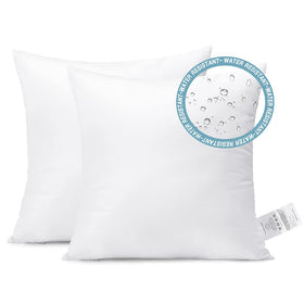 Artscope outdoor pillow insert 18x18 front view in a patio setting, showing waterproof fabric