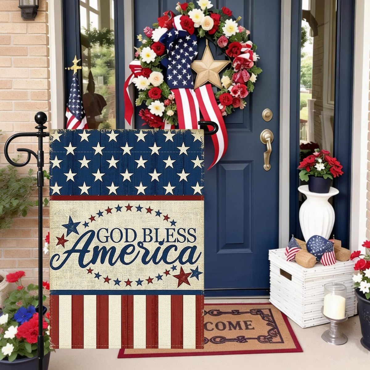 Artscope garden flag for patios, porches, and lawns.