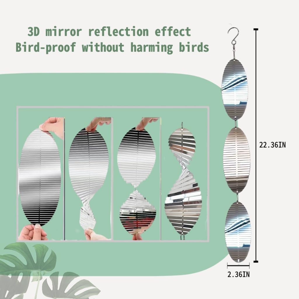 ArvezVoy spiral reflective deterrents create flashes that deter birds in outdoor spaces.