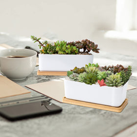 ARVINKEY bamboo tray under planter adds natural support
