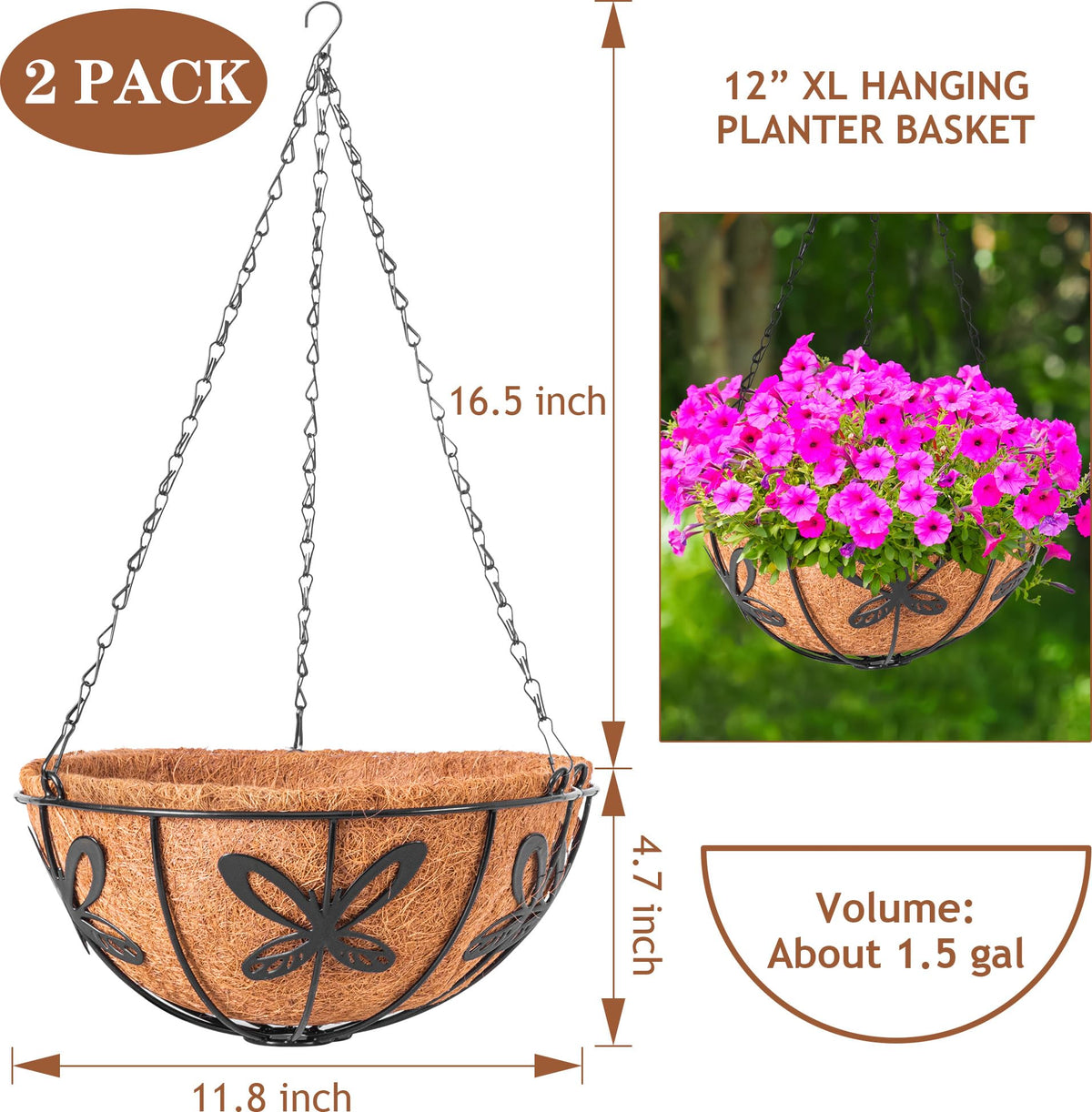 ARVINKEY coco coir liner inside supports drainage and root safety