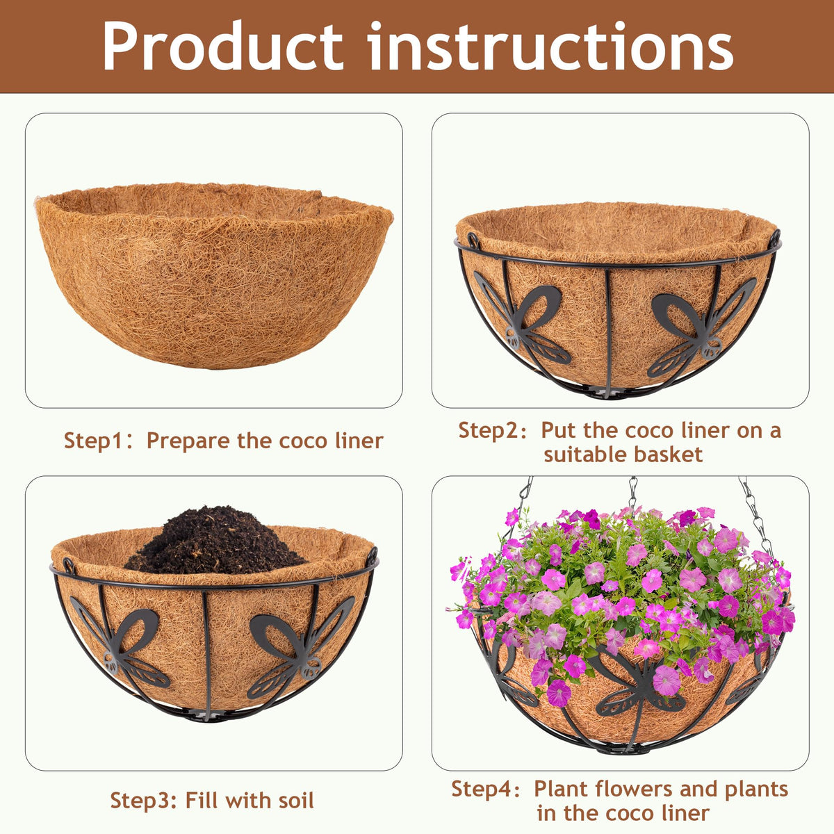ARVINKEY strong black metal hanging basket supports live or artificial plants