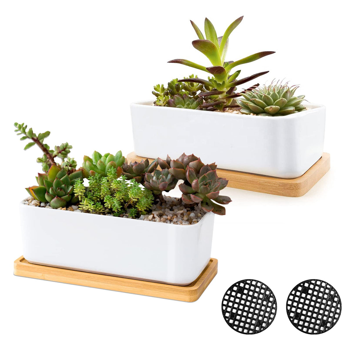 ARVINKEY white ceramic rectangular planter for succulents with drainage