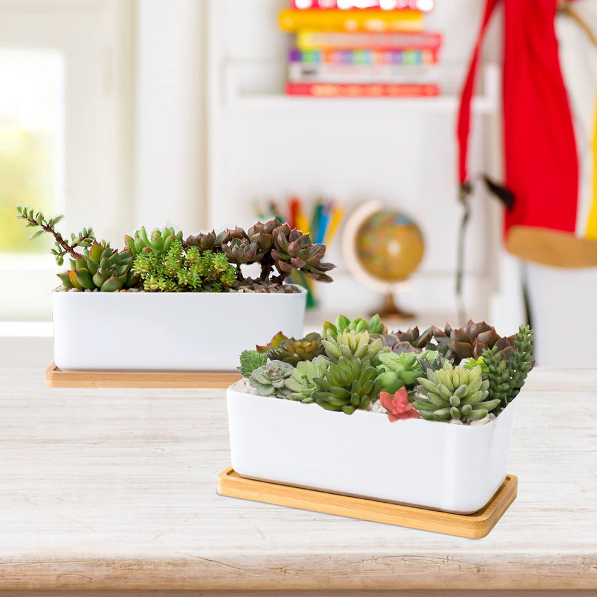 ARVINKEY white ceramic planter rectangular for desk display
