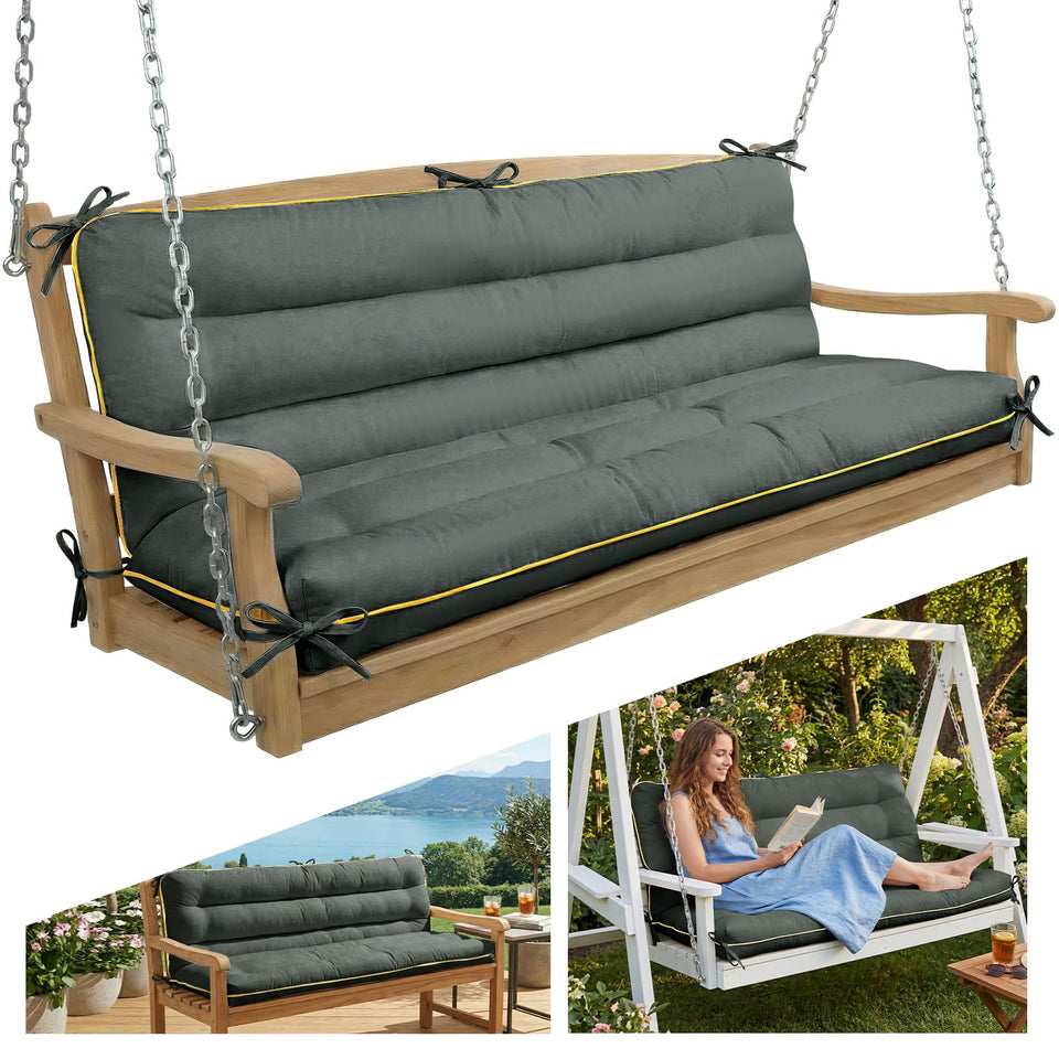 AS AWESLING outdoor swing cushion gray front view with water-shedding fabric for quick-dry comfort